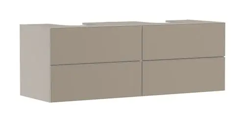 Heller Waschtischunterschrank mit vier Schubkästen, geeignet für Konsolen und Aufsatzwaschtische. Produkt von Hansgrohe, in sandbeiger Matt-Optik.